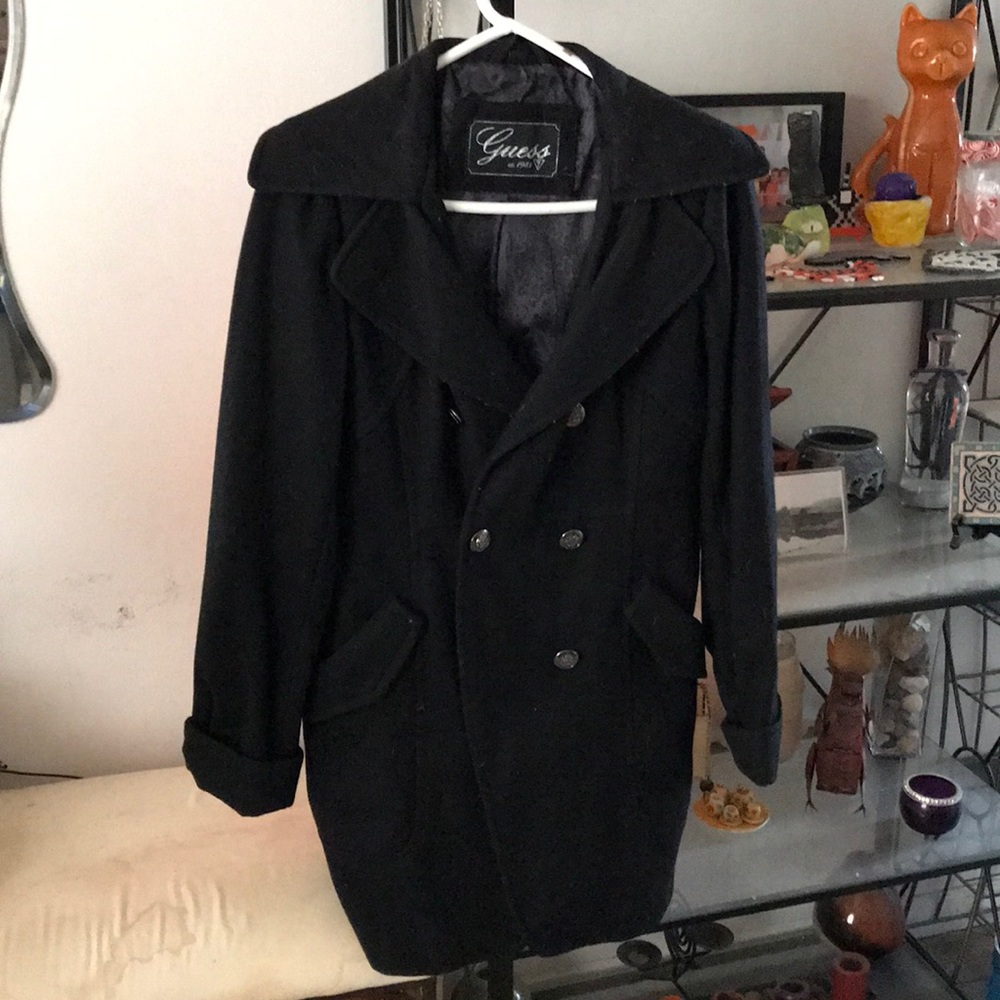 Guess Black Wool Pea Coat